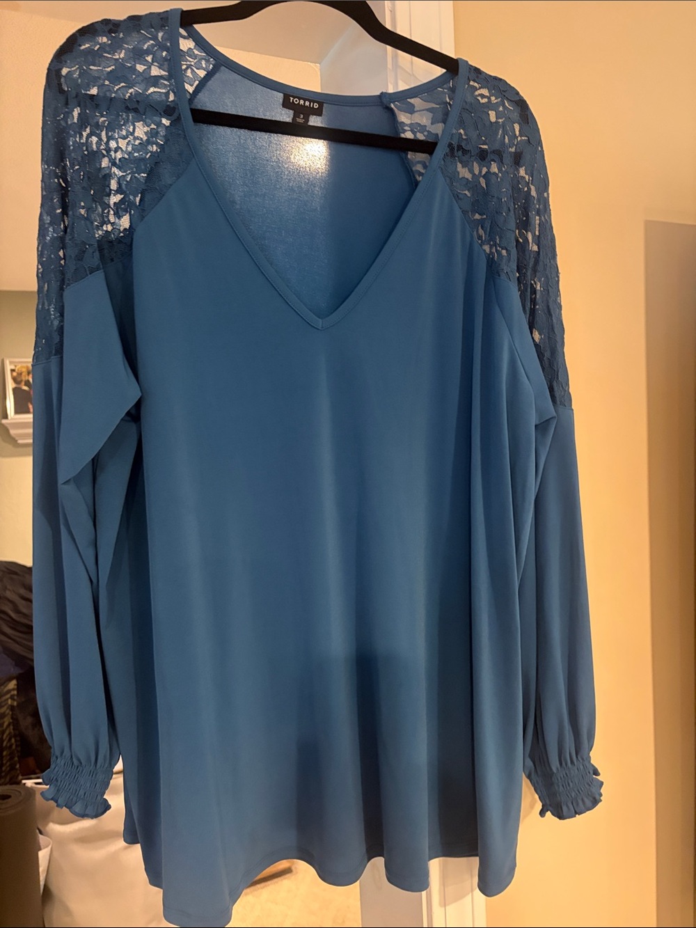 torrid Teal V-Neck Lace Shoulder Blouse